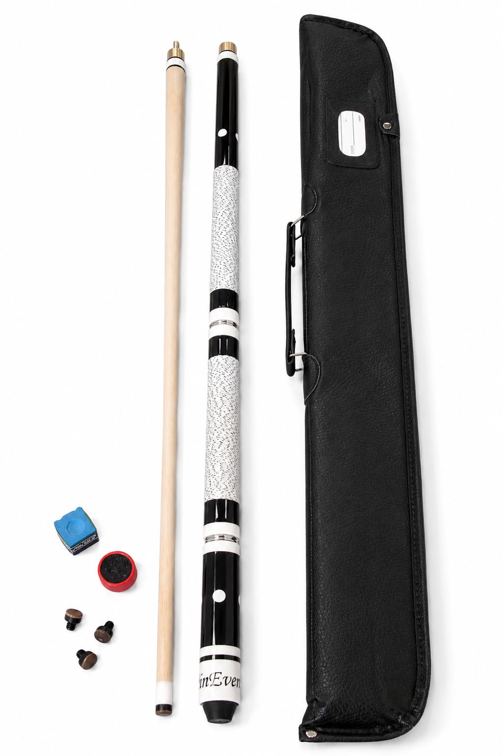 Billardqueue Set mit Tasche, Kreide, Trimmer und Ersatzleder, 145 cm Pool Billardqueue mit Variabler Länge, Queue Set für Einsteiger, Kinder und Hobbyspieler