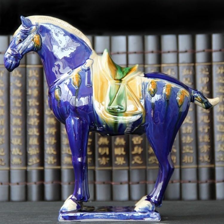 Figurka Konia Ceramicznego Trójbarwnego Dynastii Tang Dekoracja Domu Styl Chiński Ozdoba Rzeźby Artystycznej Prezent Świąteczny Biznesowy Dzieło Sztuki Salonu Biura Biurka(F)