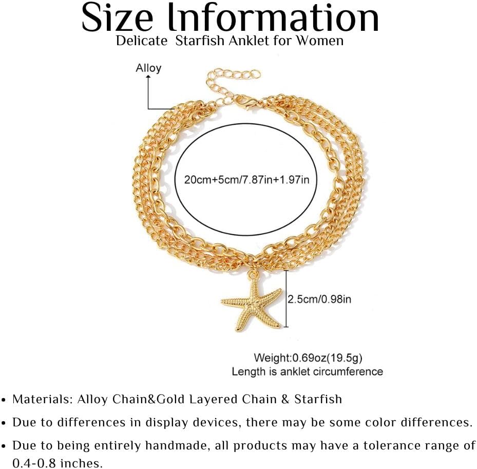 Artmiss Boho Starfish Anklet for Women Gold Layered Chain Ankle Bracelet Charmm Adjustable Beach Vacation Jewelry Gift - Image 7