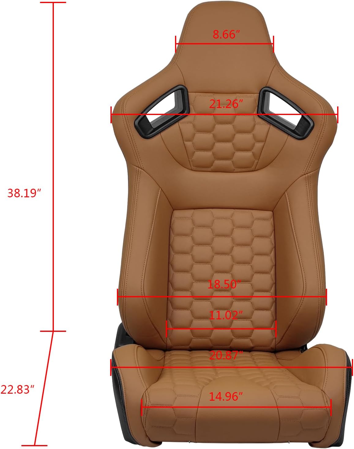 IKON MOTORSPORTS, Universal Racing Seats with Dual Sliders, Reclinable Brown PU + Carbon Leather with Hexagonal Quilting Sport Bucket Seats, 1 Pair Driver + Passenger Side