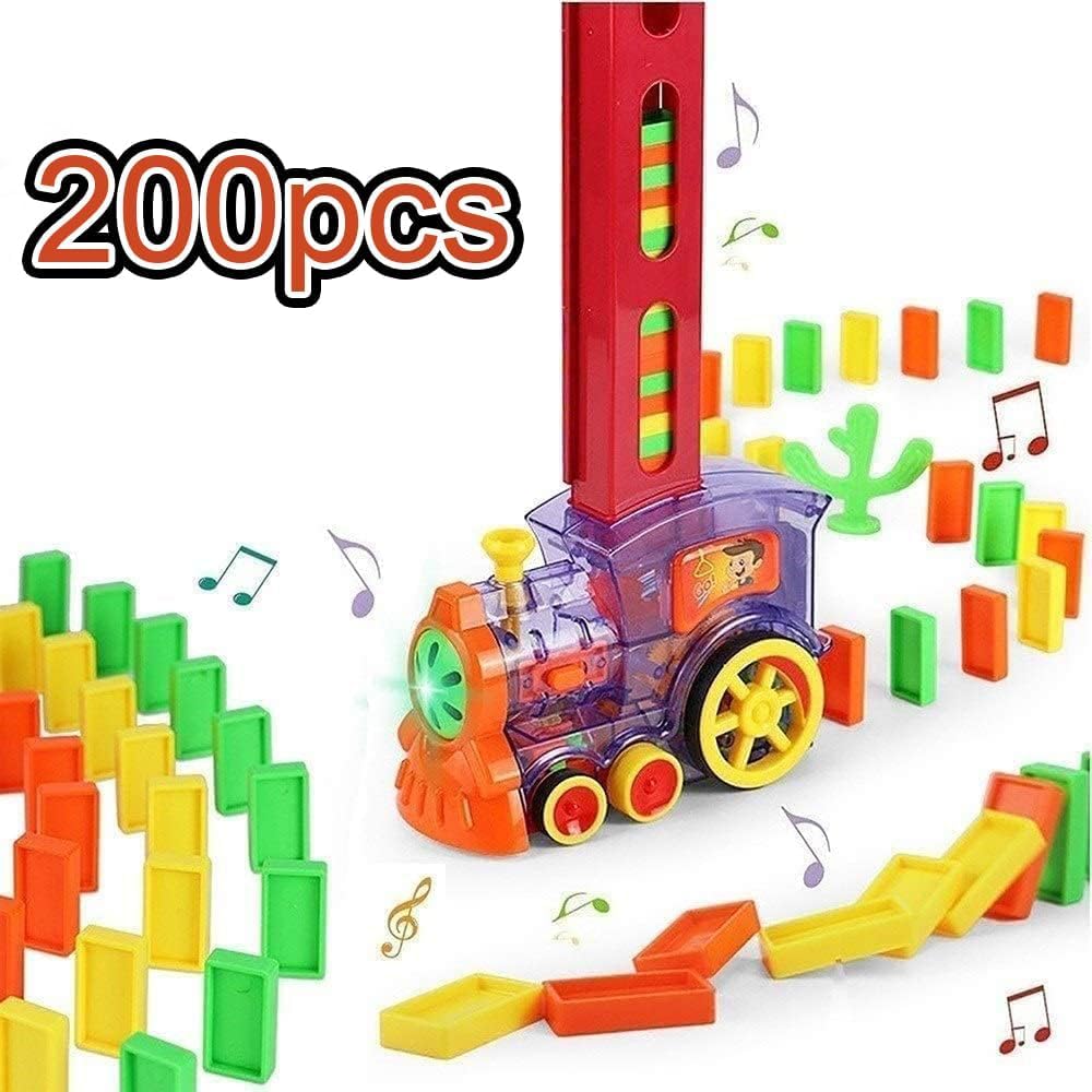 OBEST 200pcs Domino Electric Train, con luci e Musica Gioco di distribuzione Automatica dei Rally, Giocattolo educativo per la Prima Infanzia Adatto a Bambini di età Superiore a 3 Anni