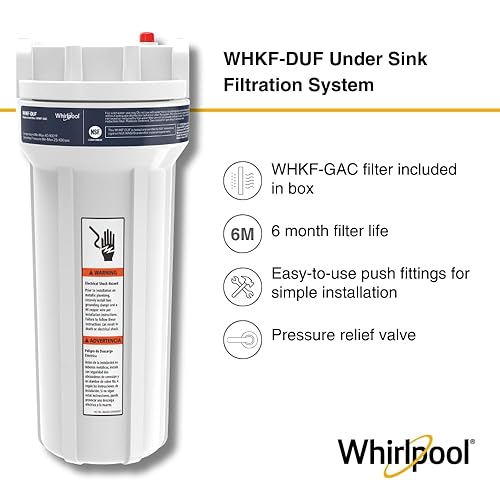 Miniatura 3 de Whirlpool Sistema de filtración de agua para debajo del fregadero WHKF-DUF  Conexión rápida a presión, 1 filtro de carbono y kit de instalación