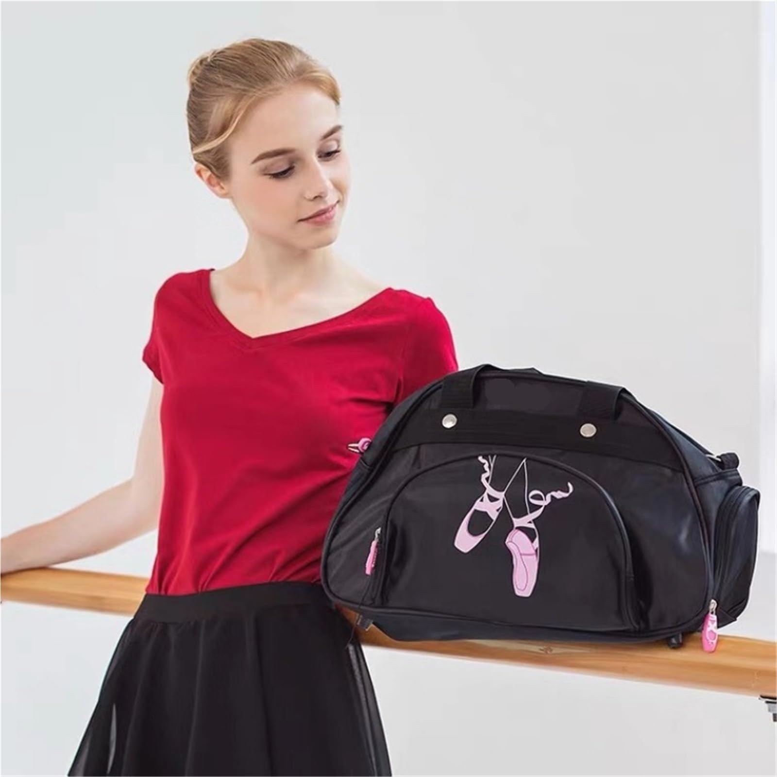 Balletttasche Pink Girl Sports Dance Messenger Bag Große Kapazität Ballettschuh-Aufbewahrungstasche(Black)