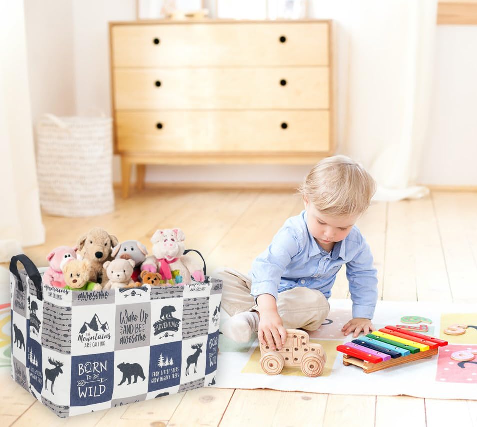 Image of Sanjiaofeng Rectangular Kids Basket Kids Storage Bins,Gift Basket Organizer.Waterproof PE Coating Storage with Handles.Clothers,Toys,Books,Kid's Gifts Storage. (Bear) 