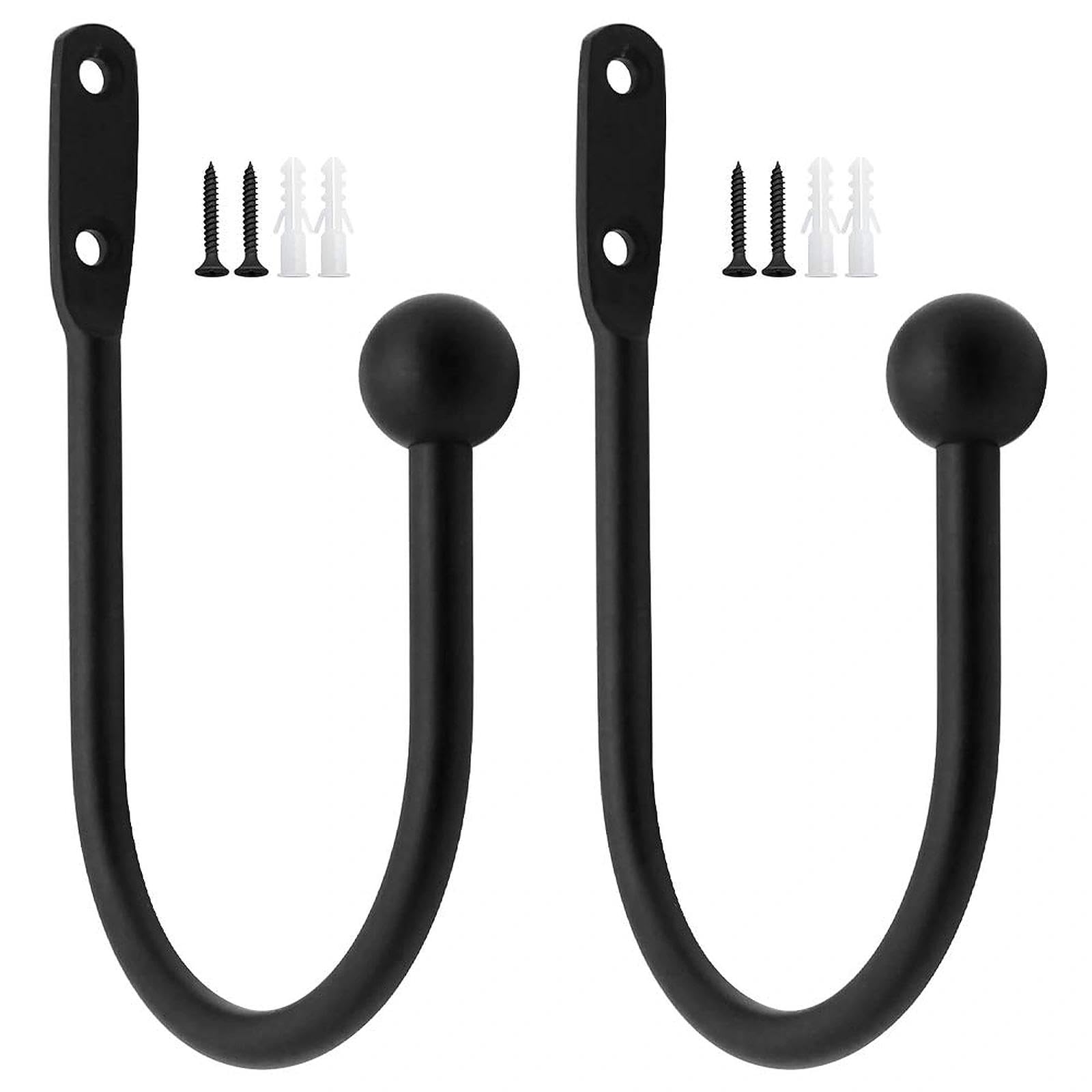 Dxling Blackone 2 Pieces Metal Curtain Holdback Decorative Curtain Drapery Holdbacks Arms Wall Mounted Curtain Tie Backs Drapery Holdbacks Hooks With Screws For Fixed Curtain And Hanging Clothes (Black)