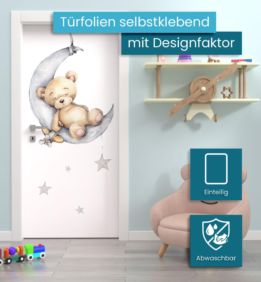 MyMaxxi Türtapete selbstklebend - Einteilige Türfolie 90x200 cm - Motiv: Bär Mond Baby neutral Türklebefolie zum verschönern & bekleben der Tür - Türaufkleber aus Klebefolie