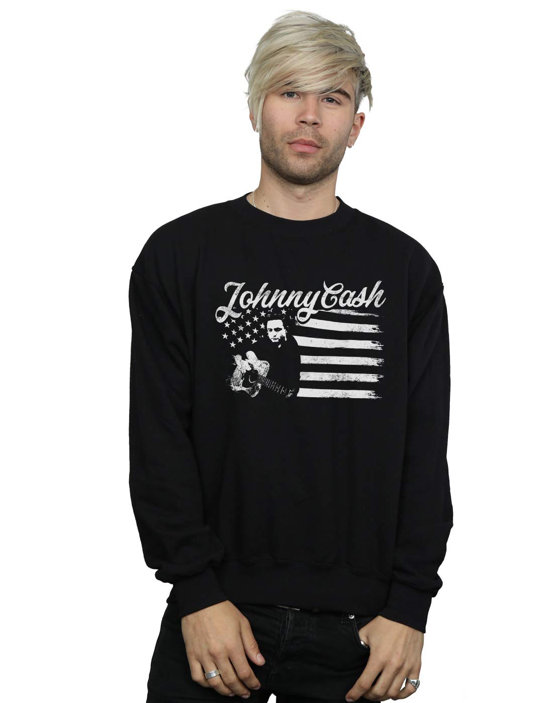 Absolute Cult Johnny Cash Men's Flag Stripes Sweatshirt Black Medium