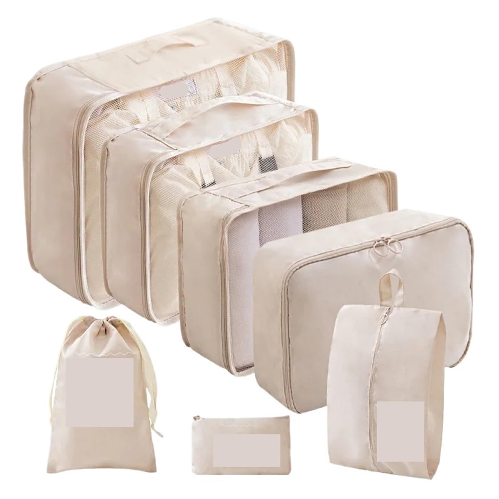 Juego de 7 Uds bolsas almacenamiento organizadoras viaje, compatibles con maletas, cajas cubos embalaje, armario portátil, equipaje, ropa y zapatos(7pcs White)