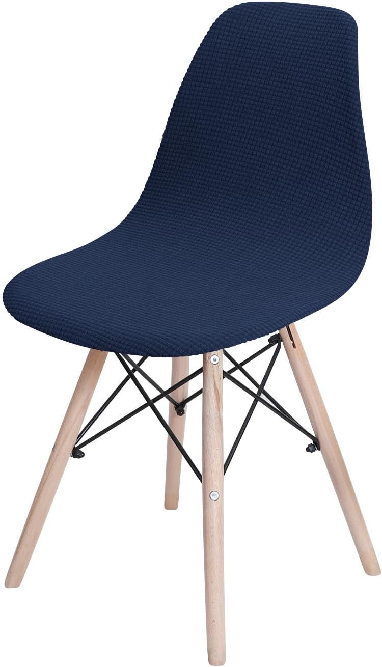 Mid Century Modern Dining Chair Covers Jacquard Shell Chair Cover Lounge Armless Curved Back Chair Cover Stretchable Slipcovers for Kitchen, Dining Room, Office, Living Room,Navy Blue,8 PCS