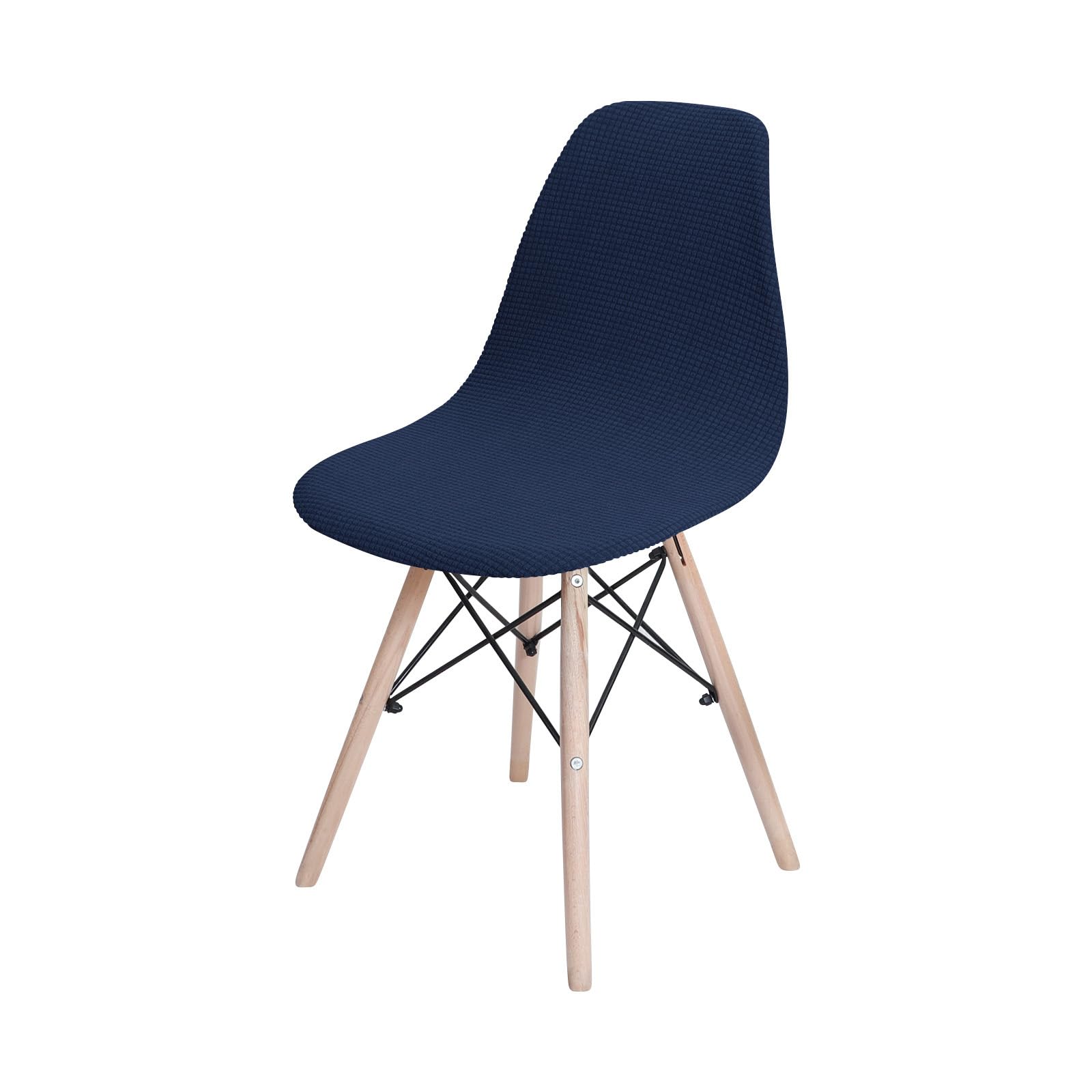 SUIOKPO Mid Century Modern Dining Chair Covers Jacquard Shell Chair Cover Lounge Armless Curved Back Chair Cover Stretchable Slipcovers for Kitchen, Dining Room, Office, Living Room,Navy Blue,8 PCS
