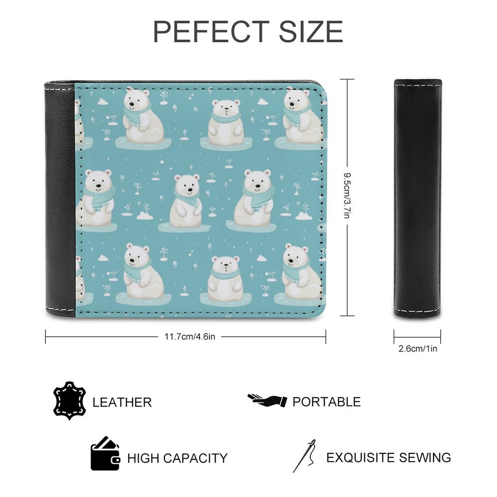 Cute Polar Bears Funny Billfold Wallet Credit Card Holder Slim Passcase Pouch Purse for Men Women