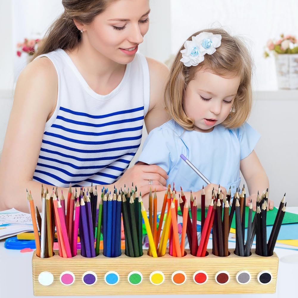 11 vakken, pennenhouder van hout, pennenhouder voor bureau van massief hout, creatieve pennenhouder voor kantoor en thuis, schrijfwaren-organizer voor kinderen en volwassenen