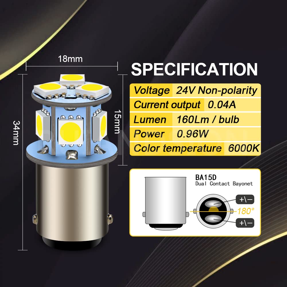 GRV Lampadine LED BA15D 1142 - Doppia Confezione, Super Luminose, 18 LED 5050 SMD, 12V-24V, Luce Bianca Calda - Foto 10
