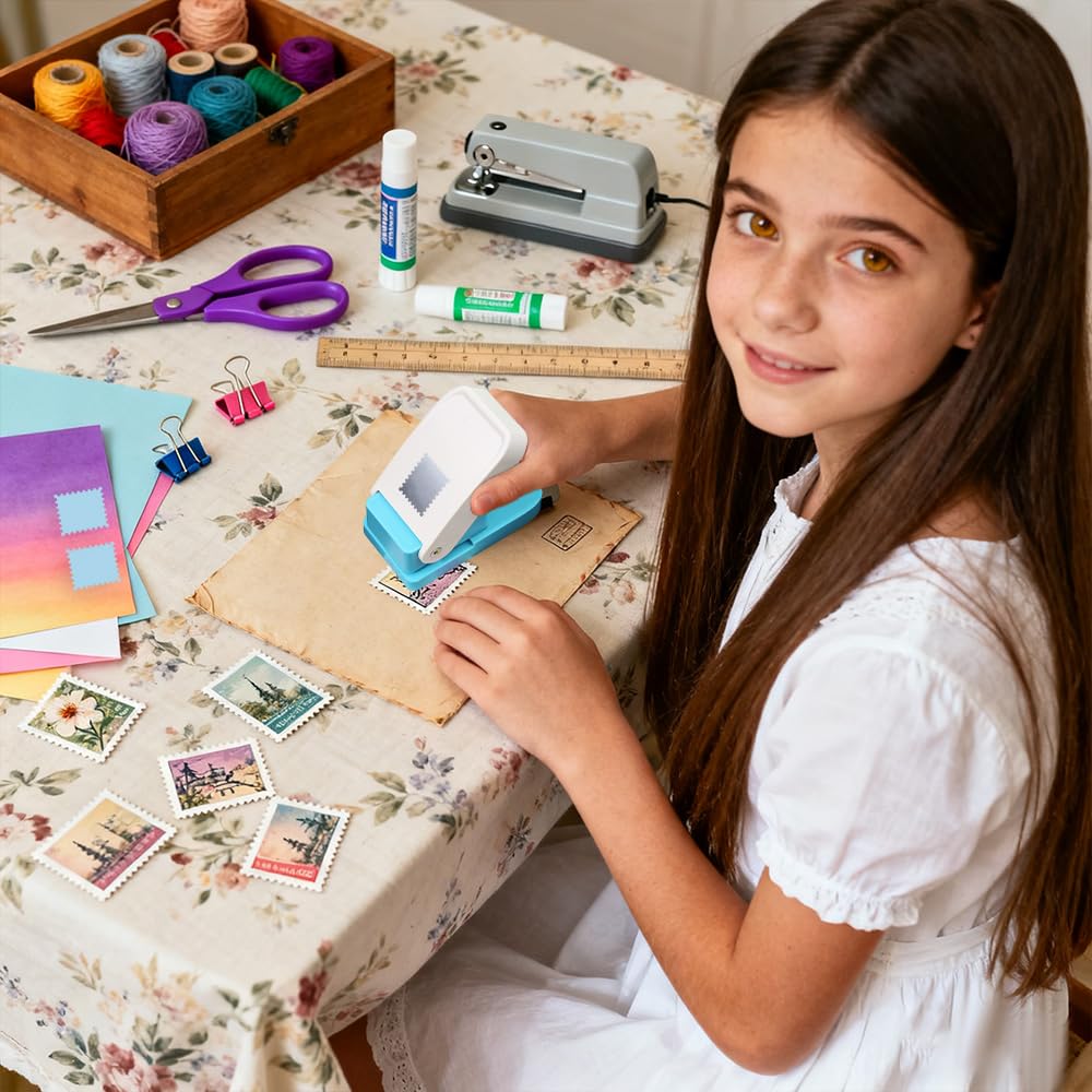 Perforadora de papel con patrón de sello postal para manualidades, herramienta de artesanía para cartón, álbumes de recortes, fabricación de tarjetas