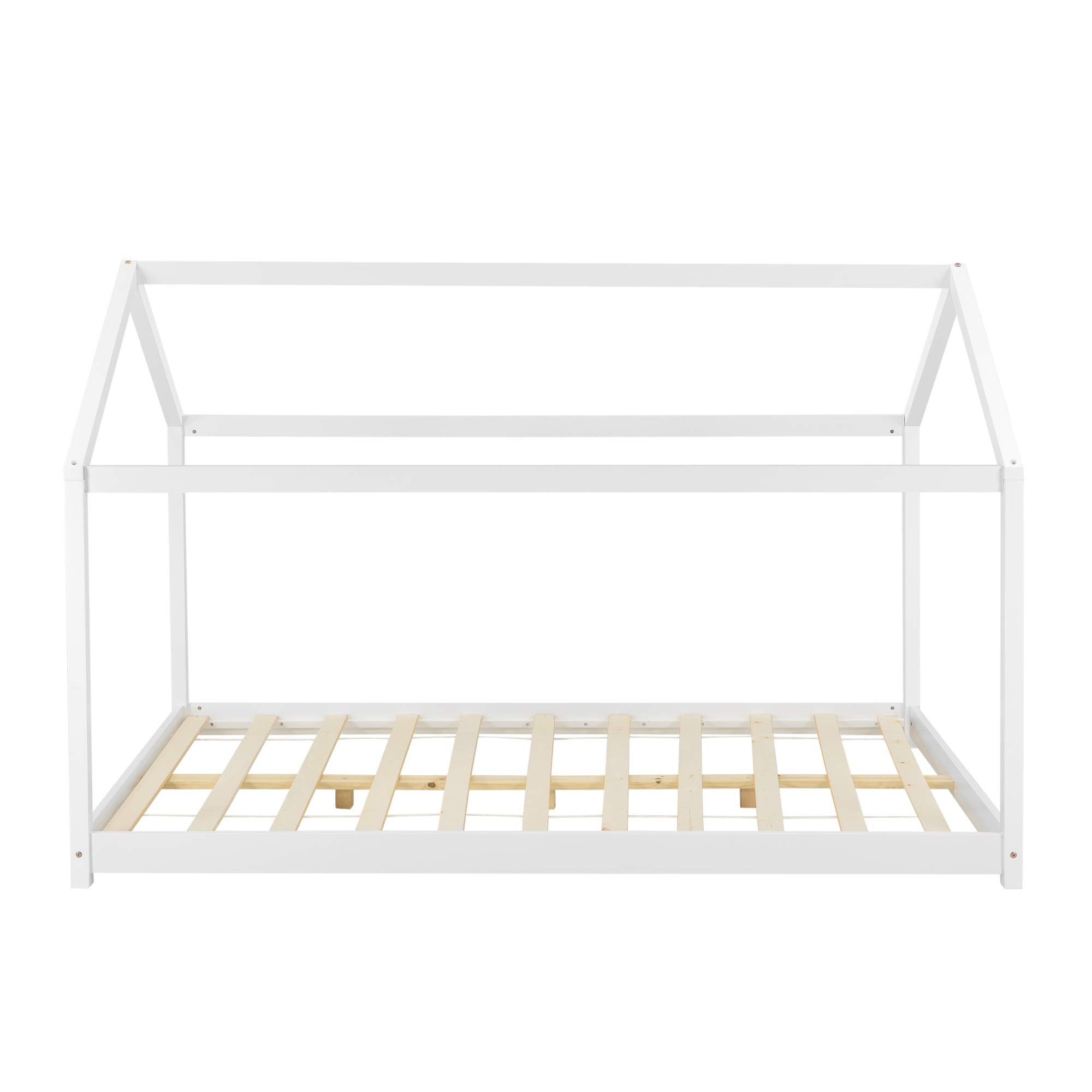[en.casa] Letto per Cameretta a Forma di Casetta 120 x 200 cm Struttura Letto 1 Piazza e Mezza in Legno di Pino Stile Montessori - Bianco