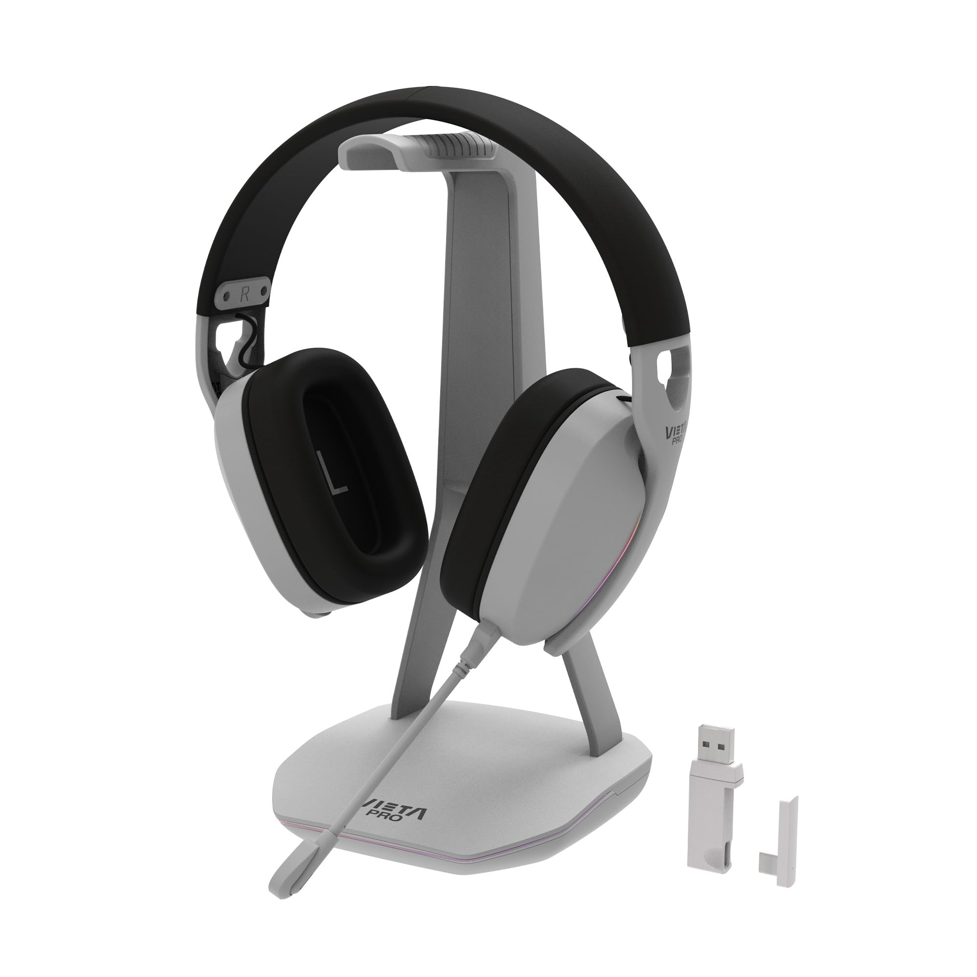 Vieta Pro Auriculares Gaming inalambricos Bluetooth con microfono, Soporte, Luces RGB. Cascos Gaming Diadema compatibles ps5, pc, Xbox. 40h autonomÃa, USB Tipo C, Sonido Envolvente Nova. (Gris)