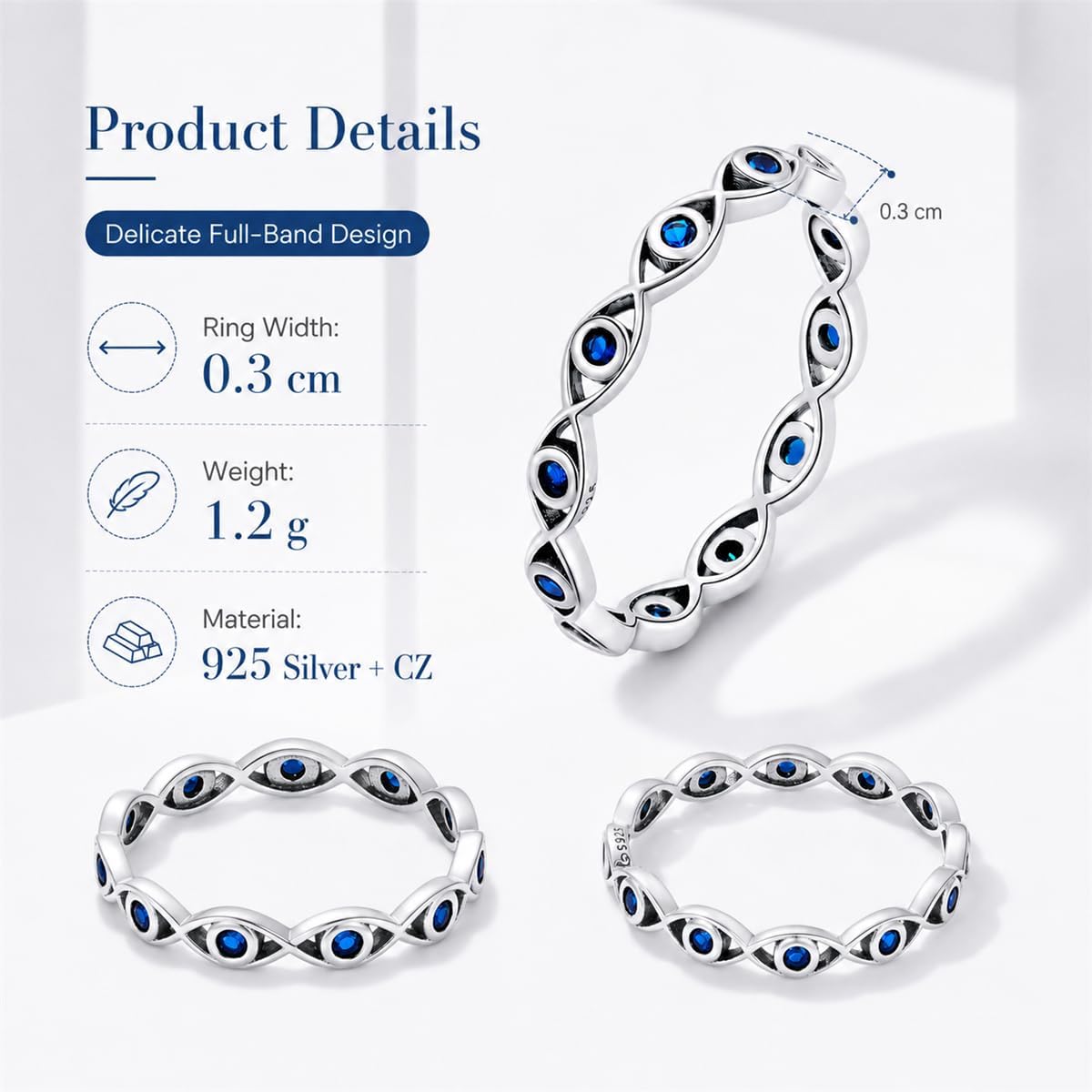 Evil Eye Rings for Women Men 925 Sterling Silver Rings Paved with Cubic Zirconia Stackable Gothic Rings Boho Jewelry For Women Gift