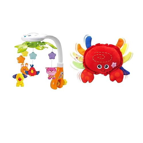 KiddoLab Dreamland Duo Starry Night Crib Mobile & Jiving Crab Plush - Canciones de cuna, luces y melodías juguetonas para bebés y niños pequeños.
