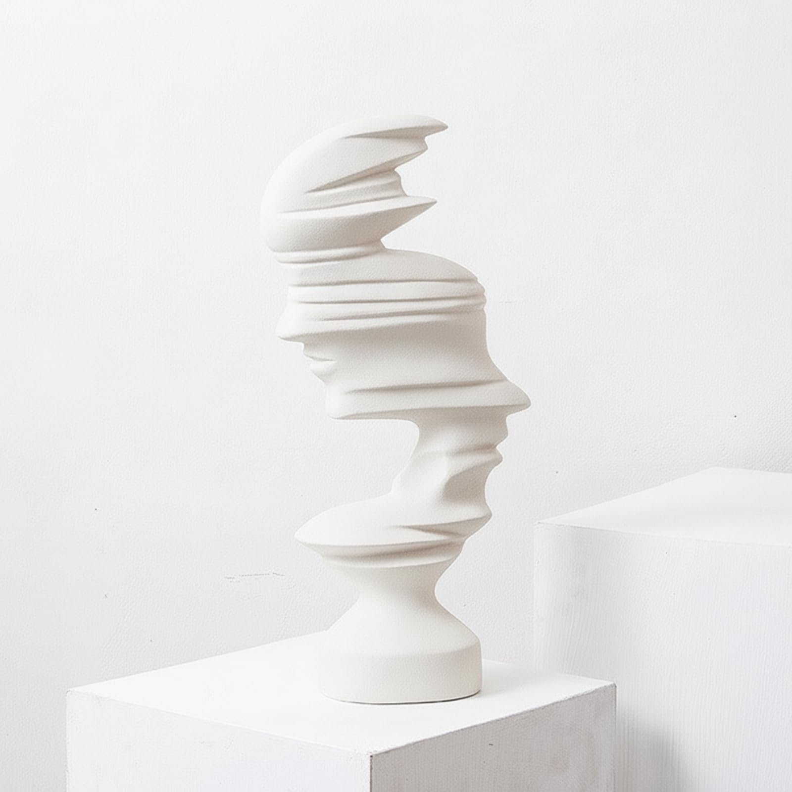Statue Abstraite avec Socle Morne Sculpture Décorative Texturé Statuette pour Salon, Blanc Texturé, Grand 22x10.3x44cm