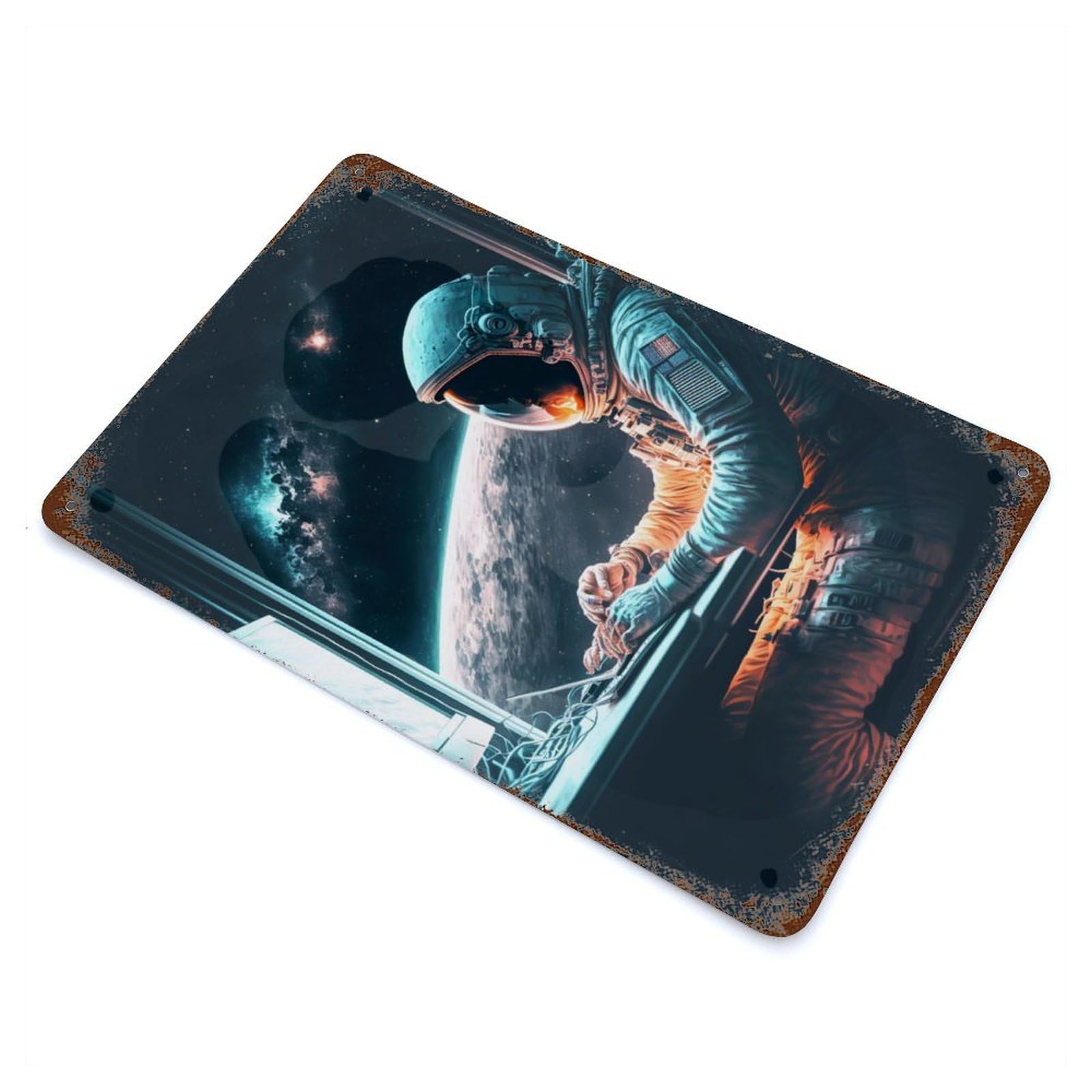 Astronaut Game Vintage Wall Sign 11.8"x7.9", Rust Effect Metal Decor for Cafe, Home Bar And Lounge Decor