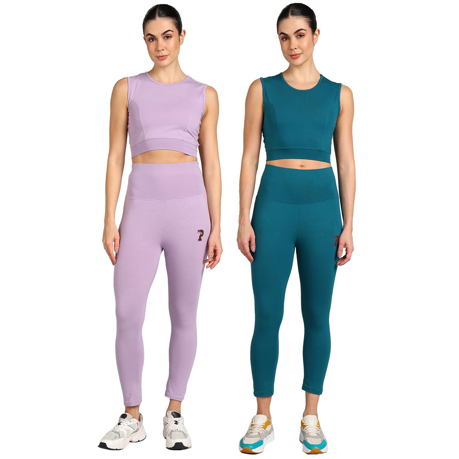 Stretchable Activewear Sleeveless Crop Top with Long Pants with Back Pocket for Workout Top & Bottom Set Gym Yoga Sports Running Track Suits For Girls/Women - Pack of 2-image-10