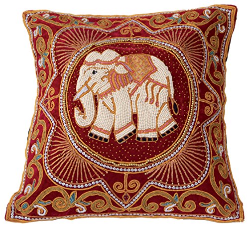 Preisvergleich Produktbild Kissen "Weißer Elefant" (Bezug) rot, bestickt, Thailand, 42 cm