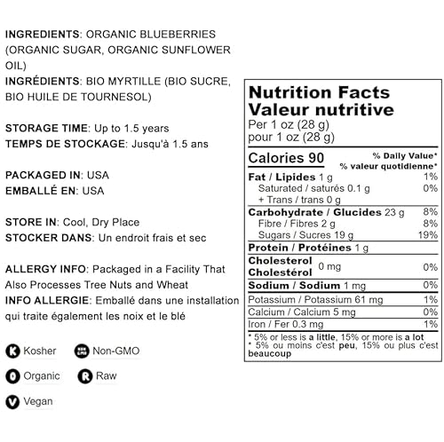 Organic Dried Blueberries, 1 Pound - Non-Gmo, Kosher, Raw, Vegan, Unsulfured, Bulk #TOP3