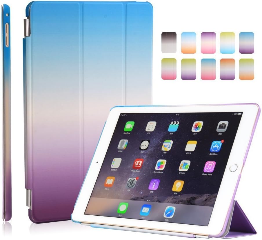 iPad Air 2 Case - Segro Ultra Slim Stand Detachable Smart Case with Translucent Frosted Back Cover Wake/Sleep for Apple iPad Air 2 (iPad 6, 2014 Model) - Purple/Blue