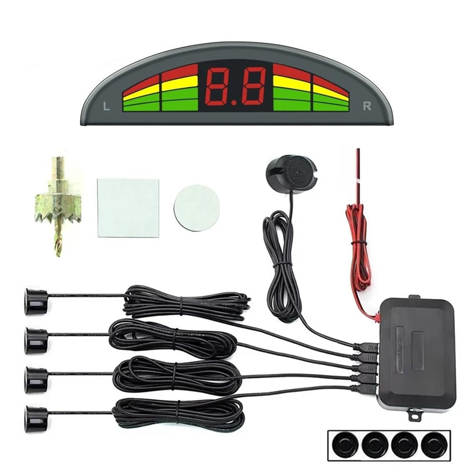 Sensores De Aparcamiento Kit Sensor Aparcamiento Coche 4 Sensores Distancia Detección 0 A 2 Metros Radar Marcha Atrás Alarma Sonora Pantalla Sensor De Estacionamiento