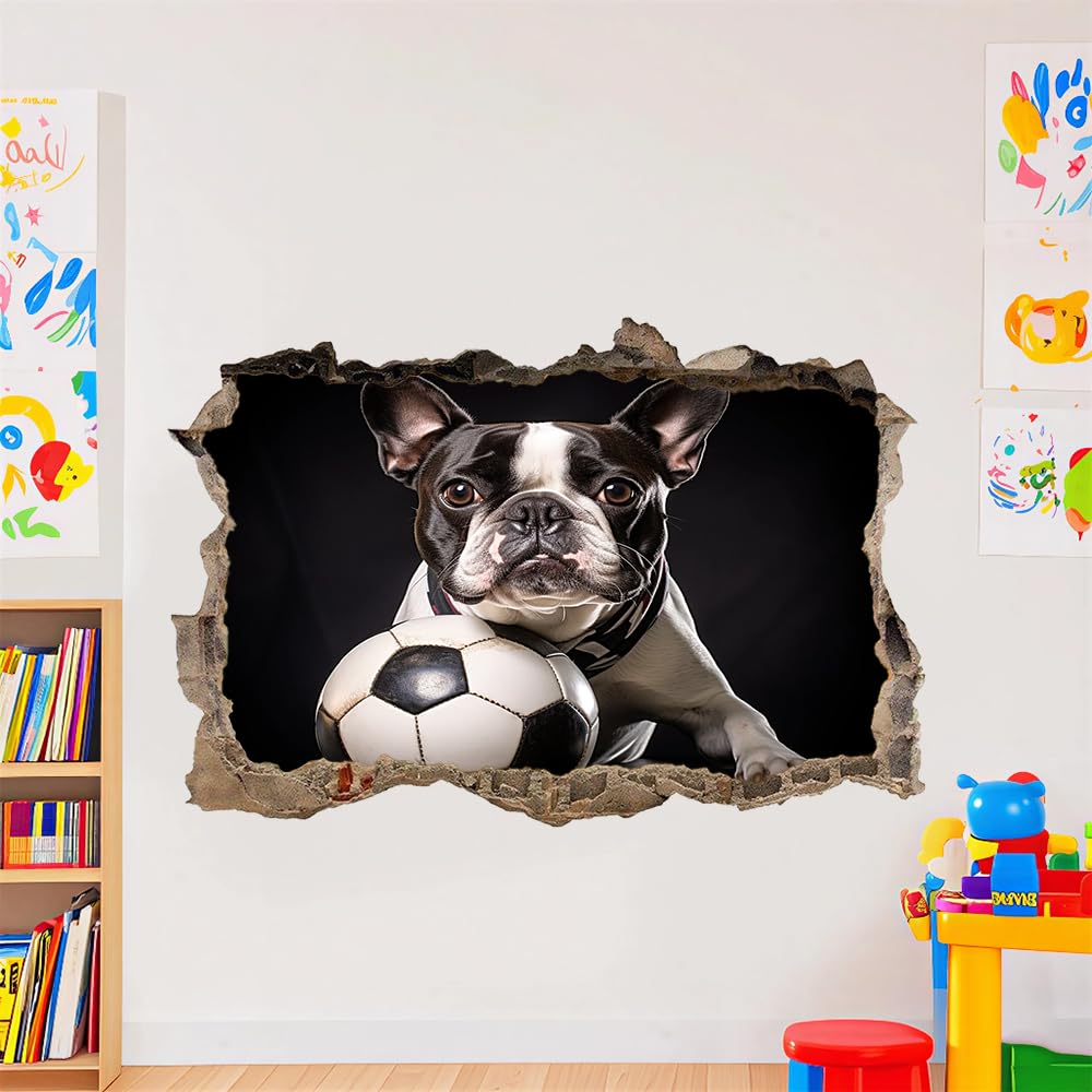 Adesivi Murali 3D Fracassato Cani Decorazione domestica smontabile del tatuaggio della parete Calcio Decalcomanie impermeabili for Baby Room Wall Decor