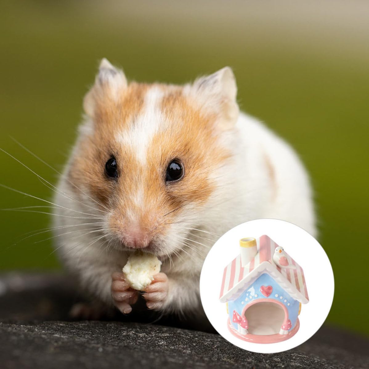 LALAFINA Keramik Haustiernest für Kleine Haustiere mit Niedlicher Form Rosa Keramikhaus als Komfortabler Hamsterschlafplatz und Haustierversteckhütte für Chinchillas