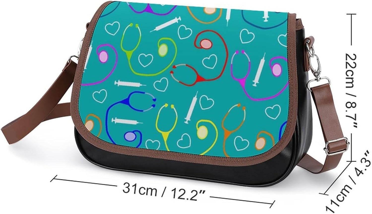 Medical Theme NurseWomen's Faux Leather Crossbody Bag, Waterproof Wrinkle-Resistant Shoulder Bag with Detachable Strap, Large Capacity Casual Handbag, Fashion Daily Purse for Shopping Work Dating, Ide