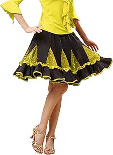 Falda de espectáculo de baile latino para mujer, color rojo/rosa/verde, para salón de baile, tango, cha, salsa, samba, rumba, vestido de baile (Reino Unido, Alpha, M, regular, amarillo), amarillo