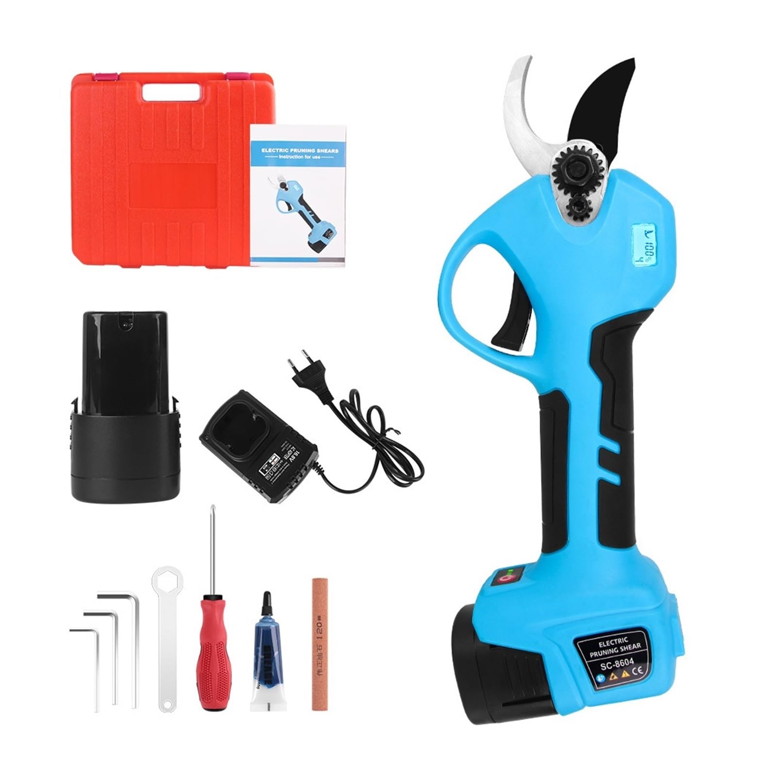 Tijeras de podar eléctricas con pantalla de potencia, 16,8 V, con 2 baterías, cortador eléctrico de ramas de frutas for árboles frutales de 35mm,Serie profesional