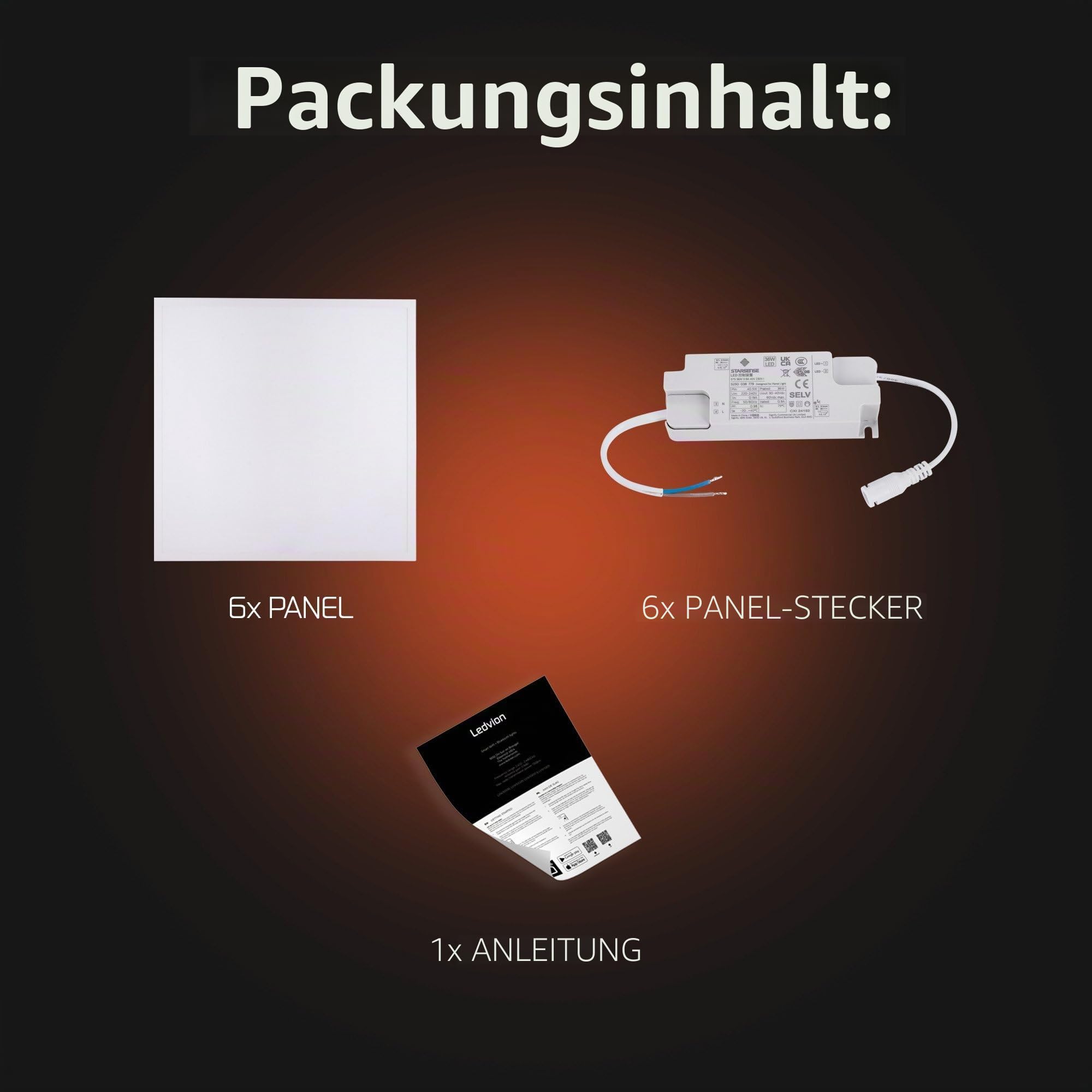 Ledvion - 6X LED-Panel, 60x60, 36W, 4000K, UGR <22, 100lm/W, Einbauleuchte inkl. 3 Jahre Garantie