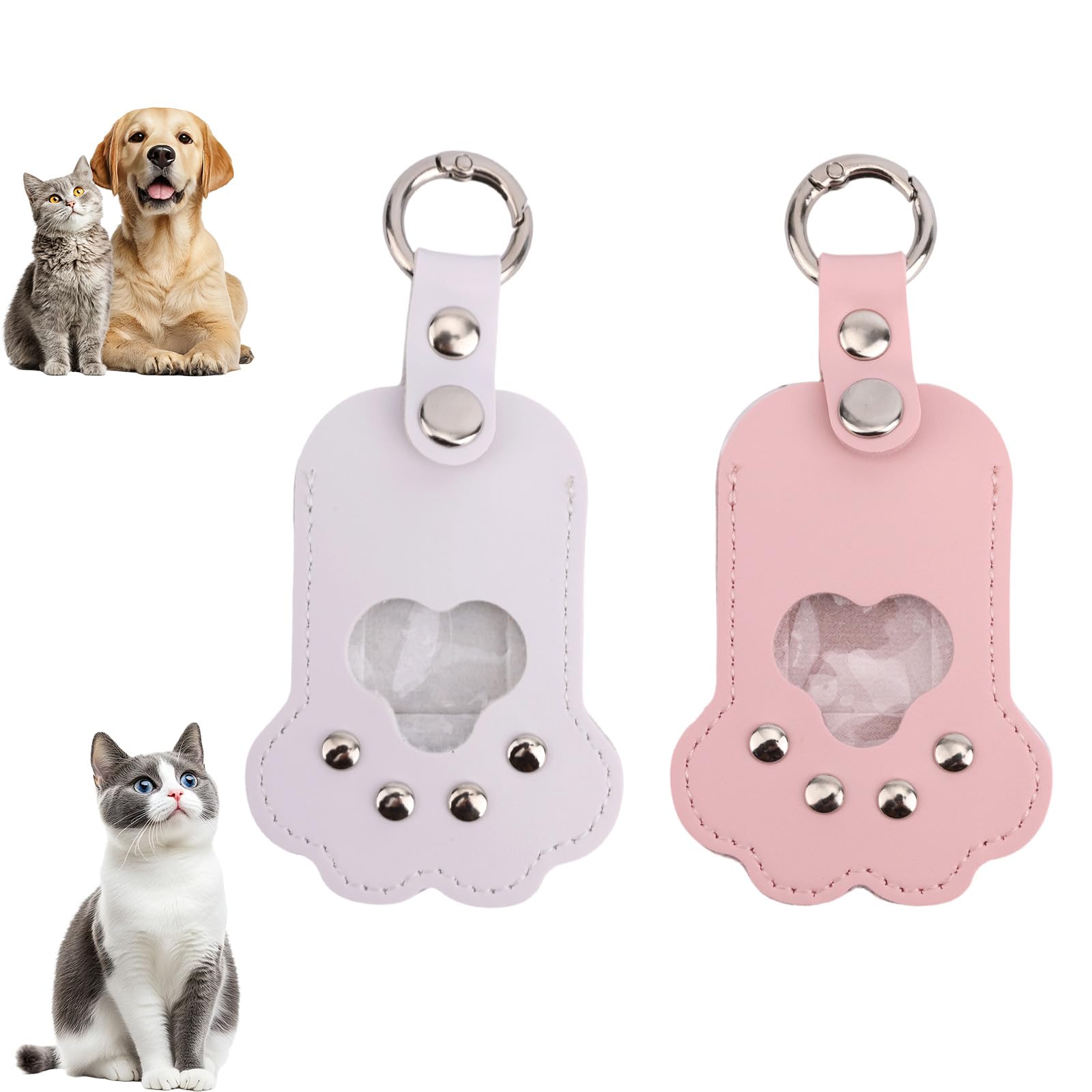 Penitue 2pcs Dog Fur Storage Keychain, Paw Pattern Leather Keyrings Cute Pet Hair Storage Keychains for Collecting Dogs Cats Fur Memorial Birthday Gifts Bag Charm Decorations (White, Pink)