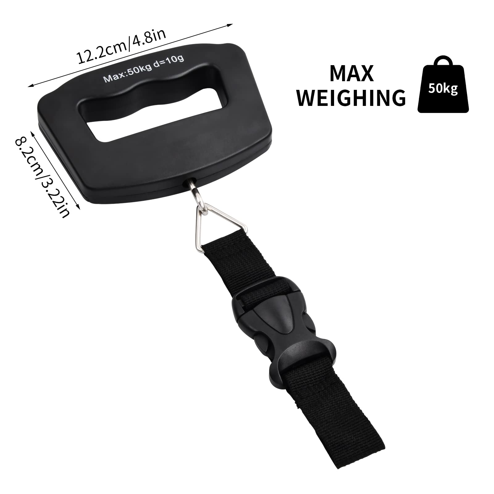 Jinlaili Cyfrowa waga bagażowa do 50 kg/110 lb, przenośna waga bagażowa do walizki, analogowa, waga wisząca, wyświetlacz LCD, funkcja tary, mała waga podróżna z hakiem do walizki podróżnej, kuchni, wędkowania