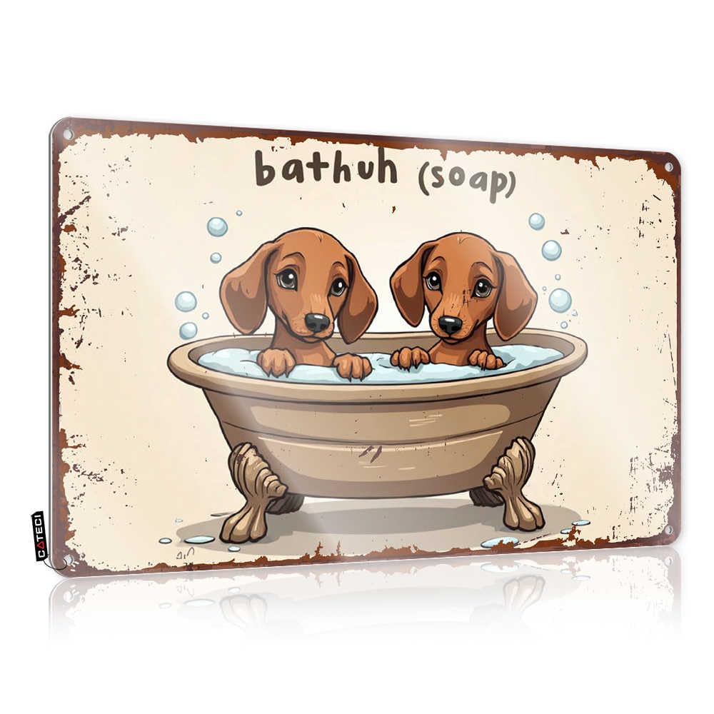 Fzfn Colour Tin Sign Essentials Preppy Two Cute Puppies Taking A Bubble Bath Together For Camping - Western Customizable(20X30cm)