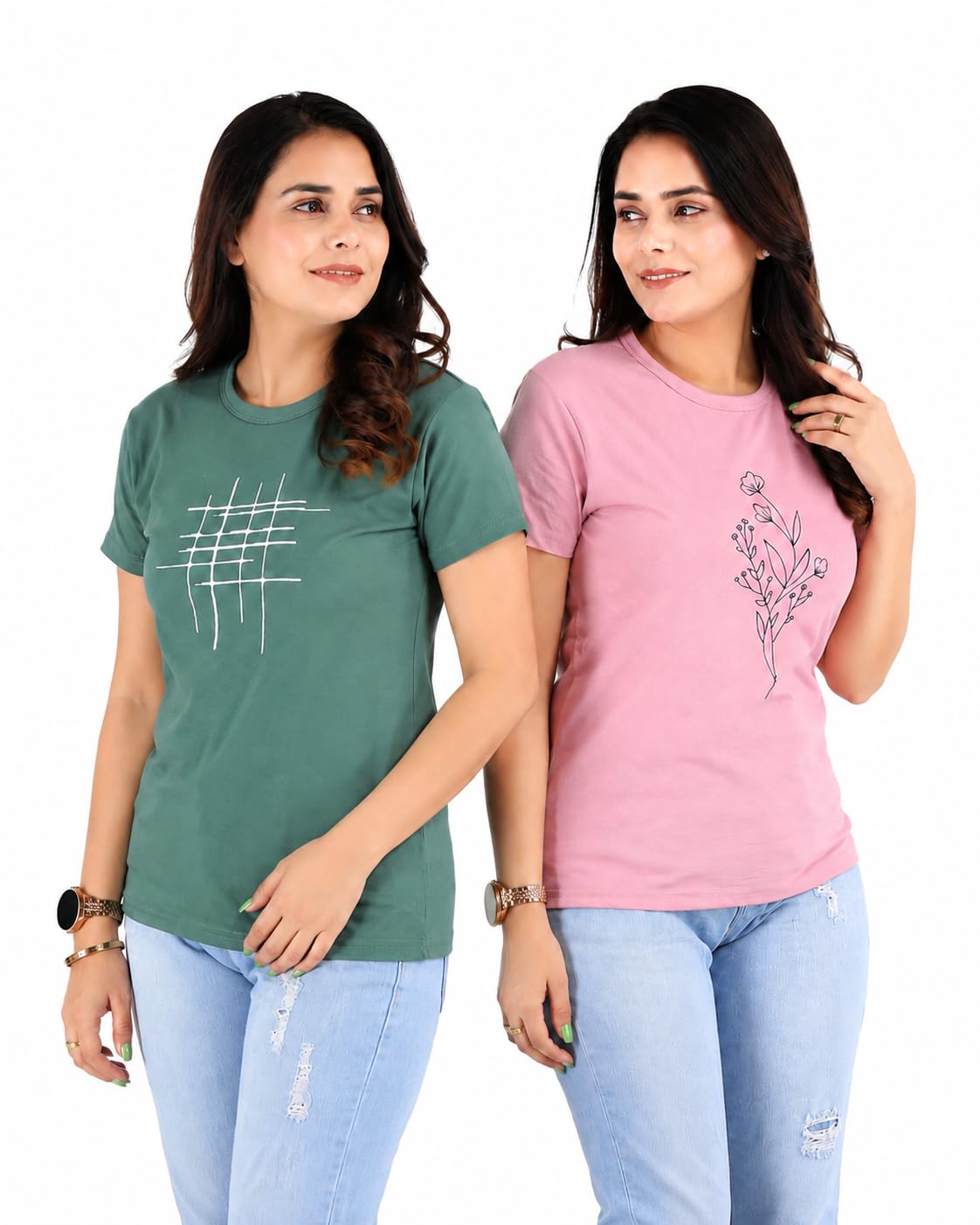 aapre Round Neck Printed T-Shirt for Women Combo | Slim Fit,Short Sleeve | Sports Tshirt,Cotton T-Shirt for Women (Pack of 2)-picture-57