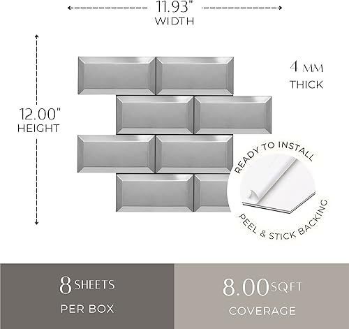 Miniatura 10 de Avant Decor Azulejos de aluminio 3D de metro, azulejos para salpicaduras de cocina para despegar y pegar  Azulejos de pared para pegar  5 x 5