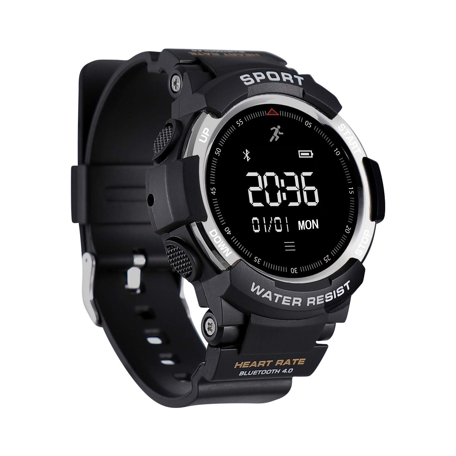Zegarek do aktywności na świeżym powietrzu, wodoszczelny smartwatch fitness z pulsometrem, licznikiem kroków, licznikiem kalorii, krokomierzem (srebrny)