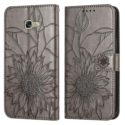 Funda plegable para teléfono móvil funda delgada compatible con Samsung Galaxy A3 2017/A320, funda cartera con tarjetero cubierta floral en relieve, funda de piel folio plegable, funda resistente a