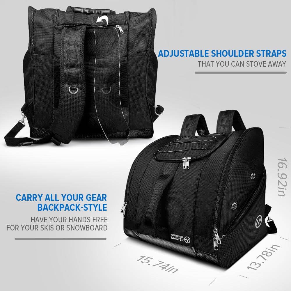 OutdoorMaster Borsa Porta Scarponi Sci Modello Polar - Ideale per Maschere e Scarponi da Sci - Sacca Impermeabile con Compartimenti Separati - Tasche Extra e Tracolla Regolabile