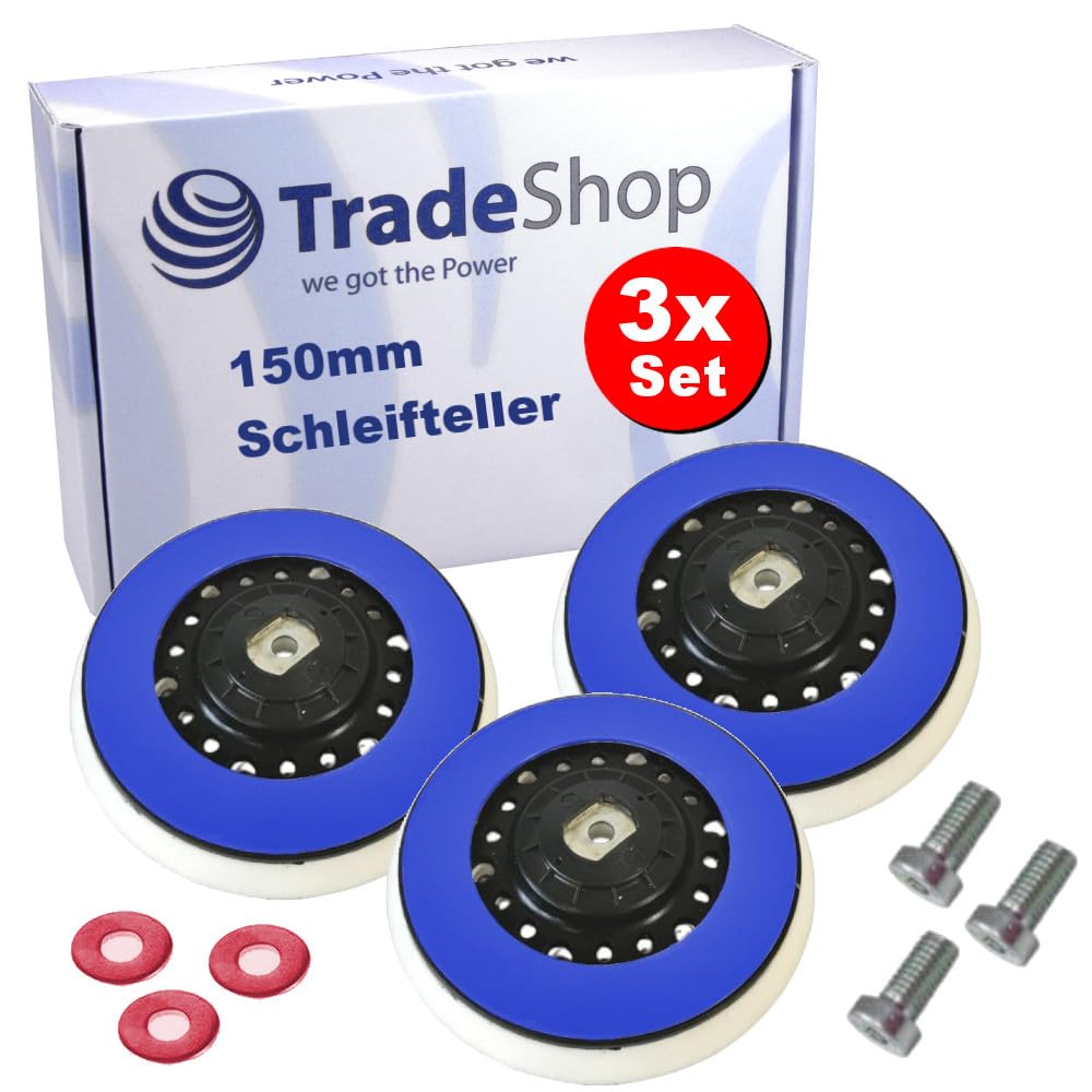 3 x Trade-Shop rzep talerz polerski, talerz szlifierski, talerz podporowy 150 mm, M8, kompatybilny z Rupes Bigfoot LHR 21, zamiennik 981.321 / w zestawie śruba, podkładka