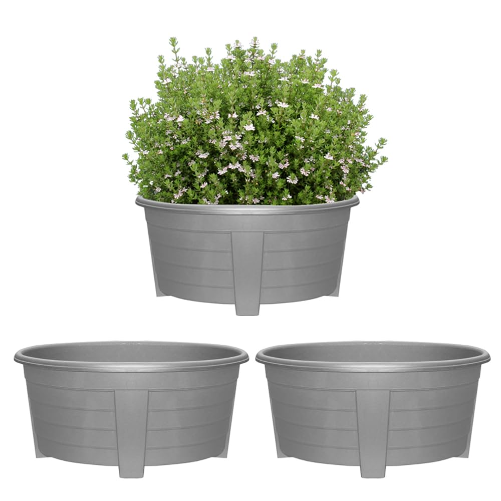 SIDSONS 55cm Large Plastic Oval Plant Pot - Garden Flower Planter Pots Garden Window Herb Box, (Pack Of 2) Indoor & Outdoor Flower Pots/Plant Pot, DIY Drainage Holes, 55cm diameter (3, Dark Grey)