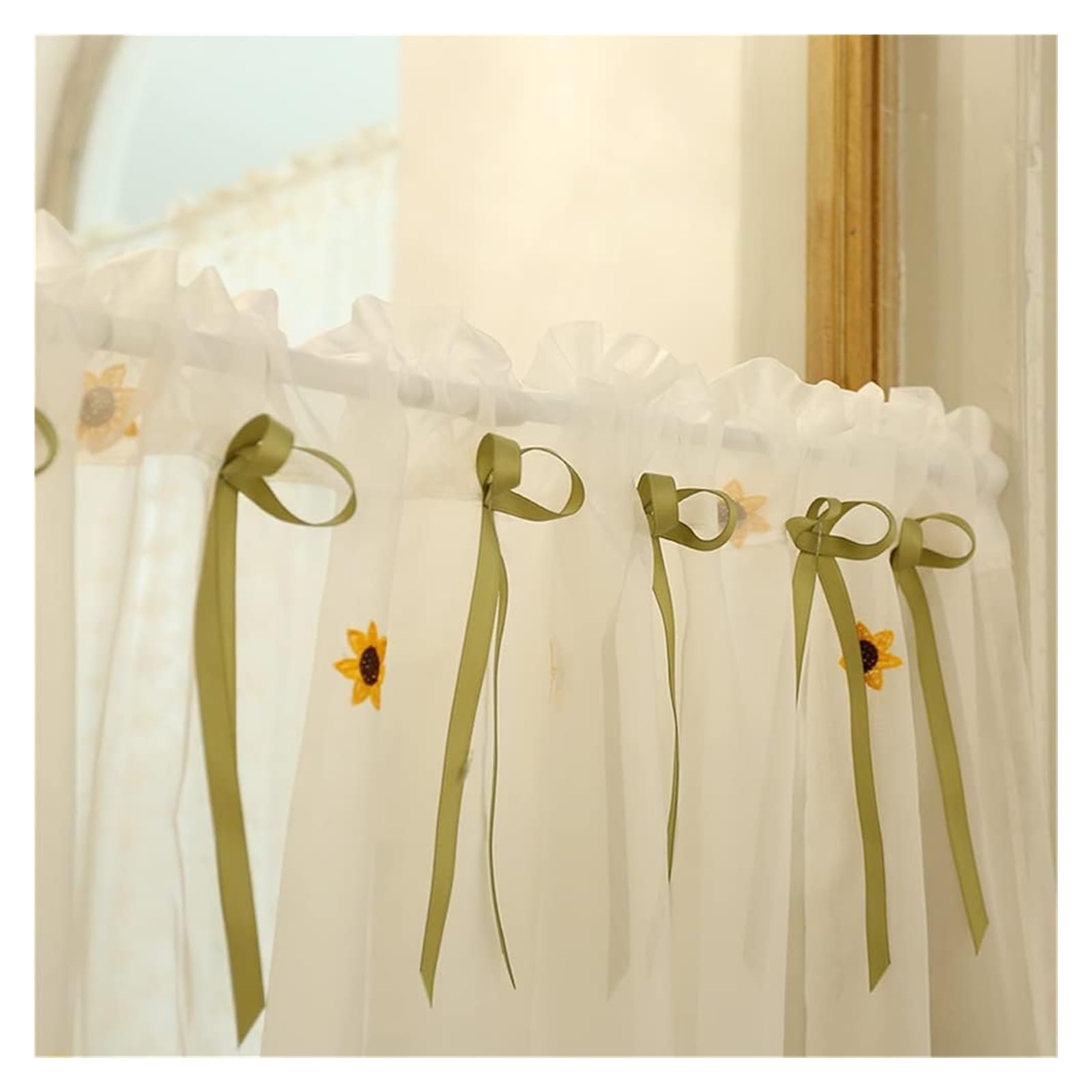 Rideaux en Voile, Rideau de Cuisine brodé à Fleurs, Rideau Court en Voile Transparent(W x H 100 x 130cm)