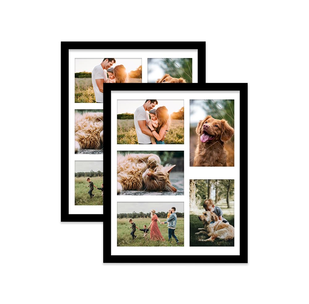 Black Multi Photo Frame - Holds 5 x 6x4 Pictures, Family Collage Picture Frame for Wall Display, 14x11 Frame size, Set of 2