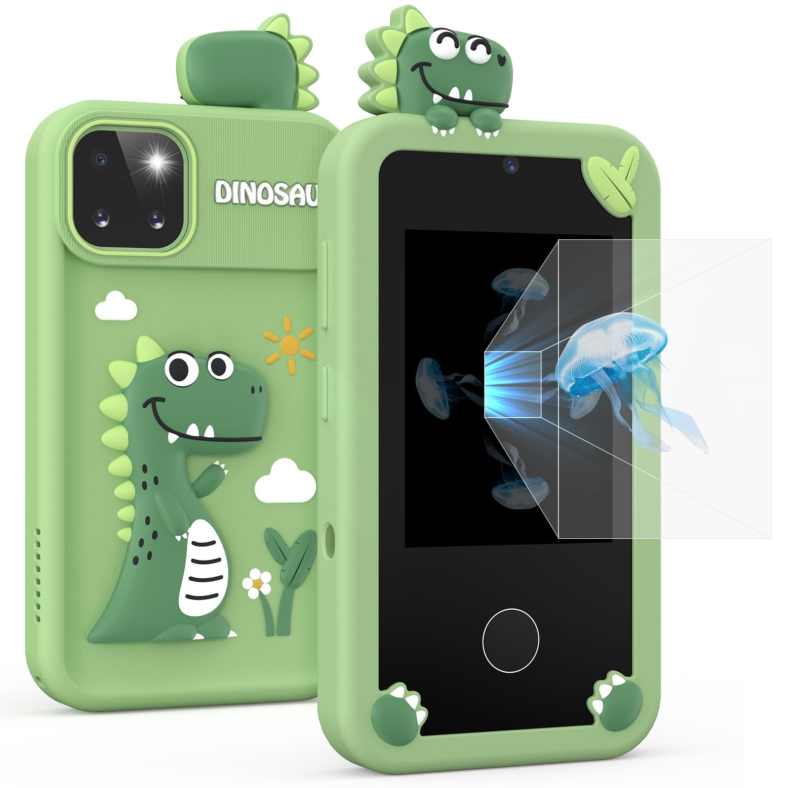 Smart Phone Toy for Boys 3-9, Touchscreen Kids Phone with Dual Camera, Mini Device for Birthday, Games, Music Player, 32G Card (Green)