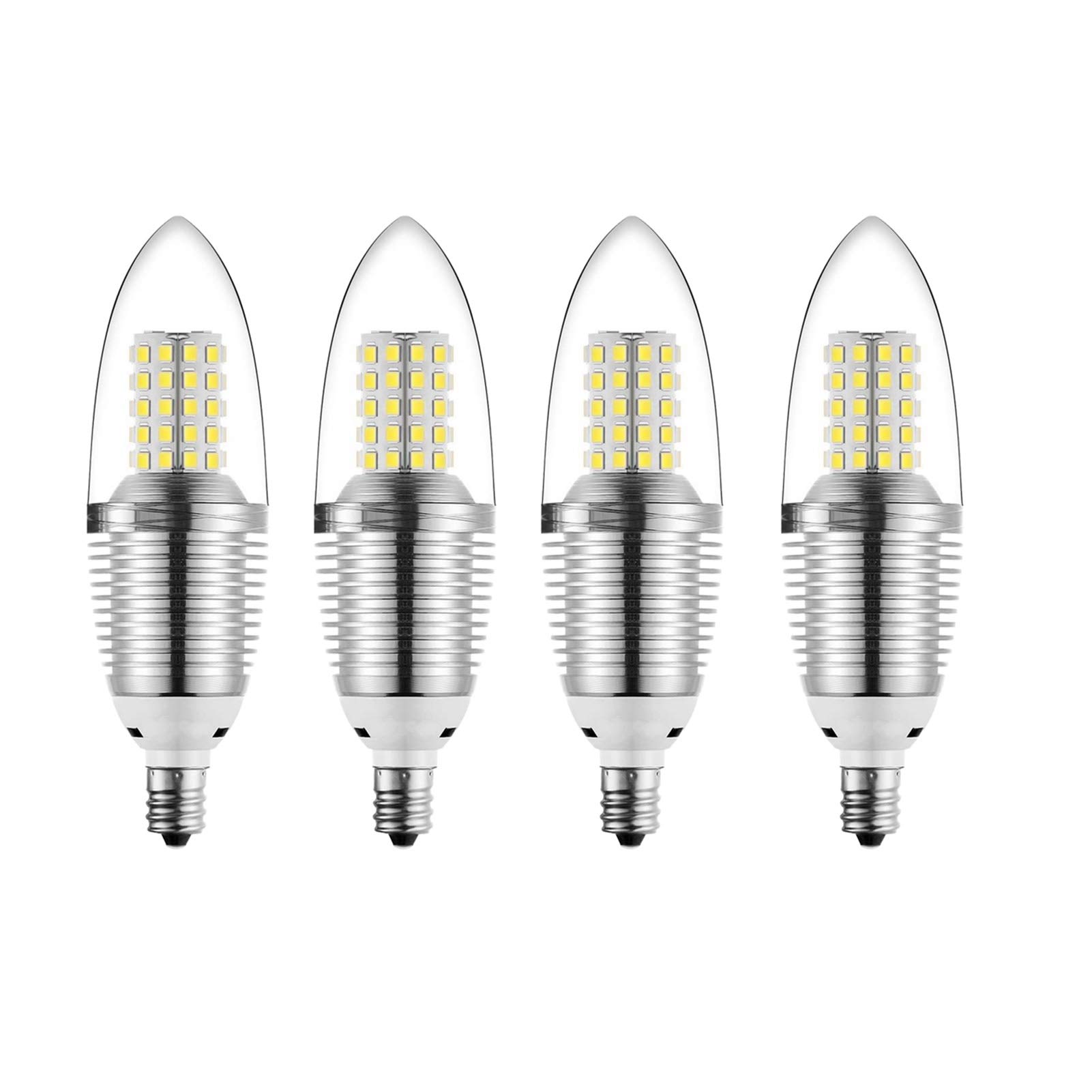 Confezione 4 lampadine a candelabro LED E14, lampadine a candela in mais a forma siluro 12 W, lampadina decorativa ad alta luminosità E14 con bocca a vite 1000 lm, 360 gradi; Angolo del fascio lumino
