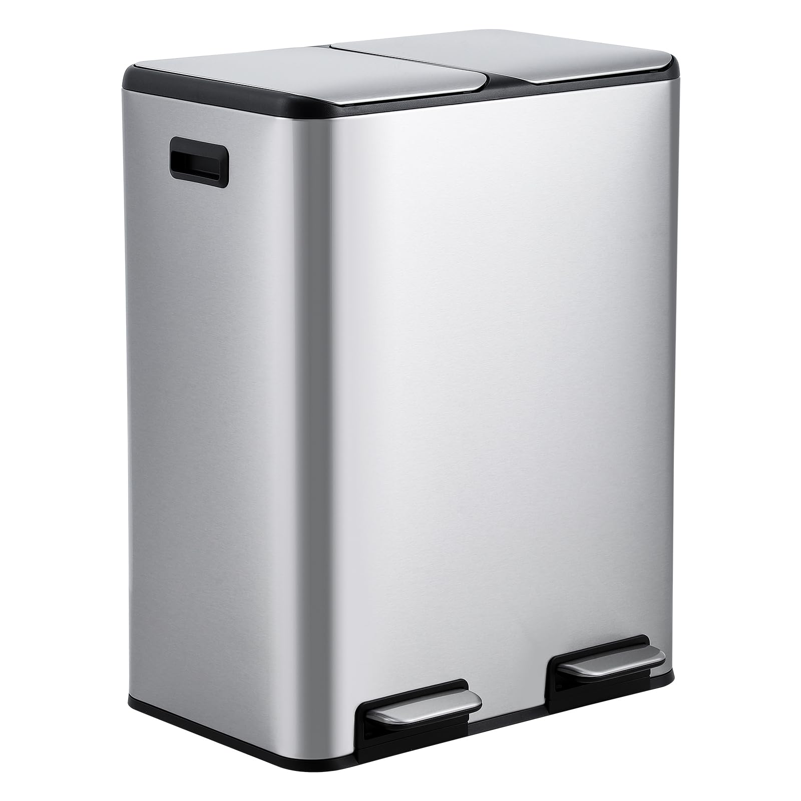 60L Mülleimer Küche – 2 x 30L Edelstahl Tretmülleimer mit Doppeldeckel – Mülltrennungssystem, Soft-Close, geräuscharm & berührungsfrei, für Abfall & Recycling im Haushalt, 60L 2*30L double bin kitchen